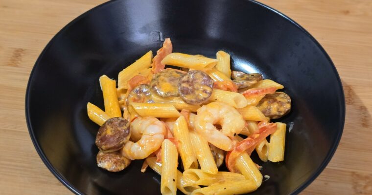 Pâtes à la crème de poivron et chorizo
